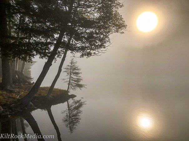 A view from the point where the sun struggles to be seen through a thick fog. This landscape shot was taken as part of the filming of the 'Landscape Theatre - Lakefront' series by KiltRockMedia.com.